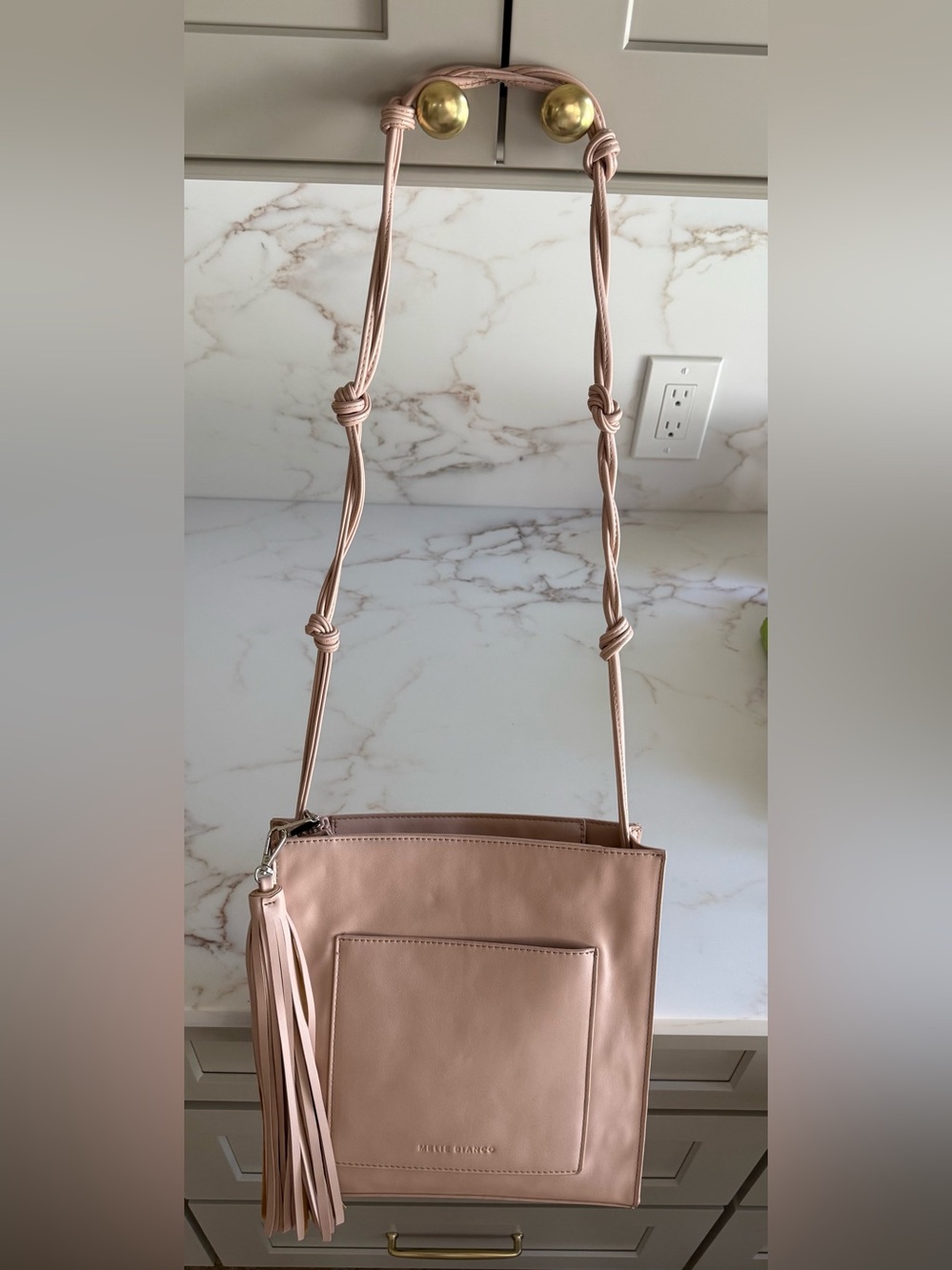 Melie Bianco Janice Blush Pink Vegan Leather Knotted Strap Crossbody Bag